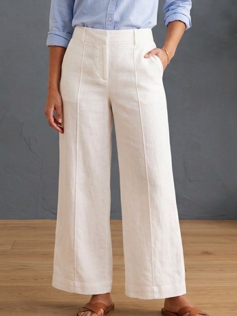 Style & Co White 100% Linen Wide Leg Pants Size 12 Resort Coastal